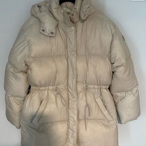 ABERCROMBIE & FITCH Jacket Large Cream Air Cloud Hooded Puffer Parka $240
